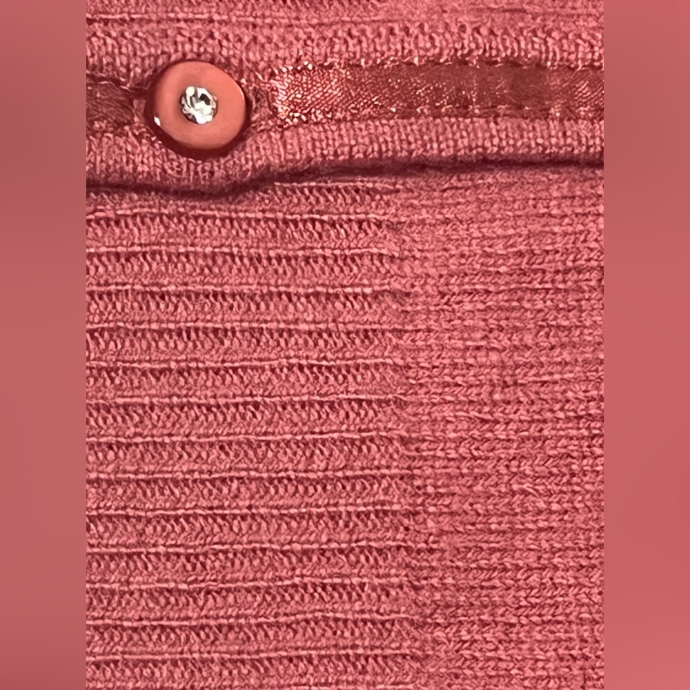 100% Cashmere Dusty Rose Crystal Button Dainty Ribbon 3/4 sleeve Cardigan XS - Picture 5 of 7